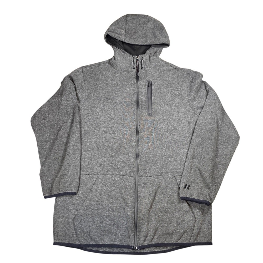 Russell Fusion Knit Mens Full Zip Hoodie Gray Heather Performance Jacket Medium
